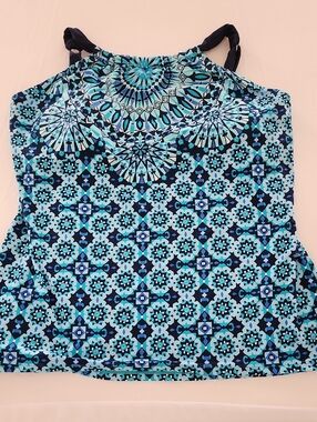 Beach House Blue Mosaic Halter Swim Top Size 20W